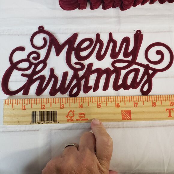 NEW Lot of 12 Red Burgundy Flocked Cursive Merry Christmas 9" Craft Sign Decor - Picture 8 of 8